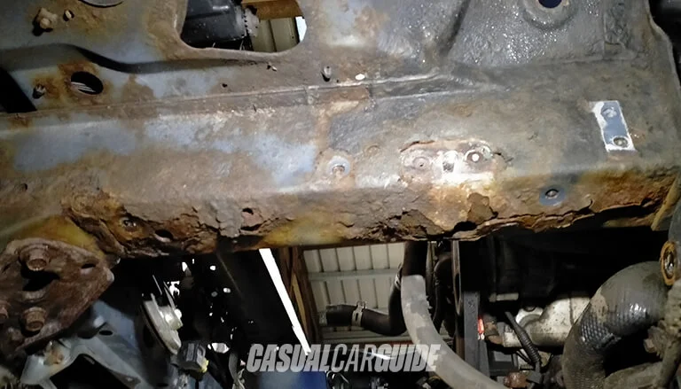Rusty Front Chassis Rail on an NB (2nd Generation) Mazda MX-5 Miata